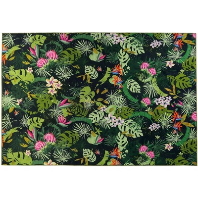 Homefires Island Vibe 5' x 7' Coastal-Inspired Indoor/Outdoor Accent Rug – Tropical Palm & Hibiscus Design