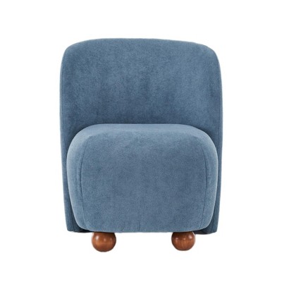 Vynxaria Blue Armless Modern Accent Chairs with Low Back & Round Pine Legs, for Indoor & Balcony Use