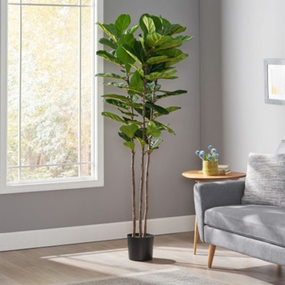 Maggift Artificial Plant Fiddle Leaf Fig Tree Indoor Faux Fake Floor Greenery Potted Real Touch Decorative Green Leaves, Green, 30"*30"*71"