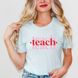Simply Sage Market Teach Stacked With Hearts Short Sleeve Tee - M - Ice Blue - 1 of 4