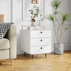 PAGED Night Stand Modern Simple Bedside Table Steel Nightstand with 3 Storage Drawers and  4 Legs for Bedroom, White - 1 of 4