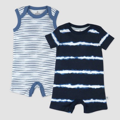 Image of Honest Baby 2pc Short Sleeve Romper Set - Blue 3-6M