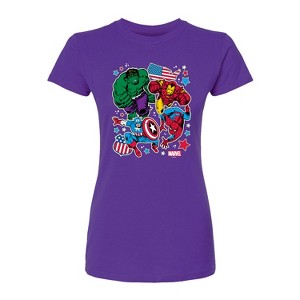 Women's - Marvel - Avengers America Stickers Style Fitted Graphic T-Shirt - 1 of 2