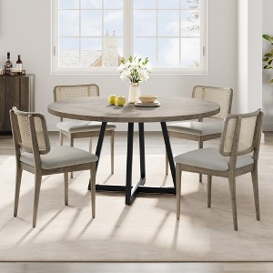 47'' Round Farmhouse-Industrial Dining Table – Wooden Top & Metal Base, Ideal for Home Dining Room & Living Room - 1 of 4