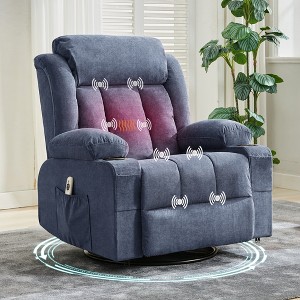 Rocking Recliner Chair with Massage, Nursery Rocker 360° Swivel Glider Lazy Boy Lounge Sofa Seat for Adults with 2 Cup Holders for Living Room - 1 of 4