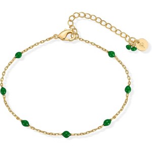 14K Yellow Gold Plated Beaded Enamel and Gemstones Bracelets | Colored Boho Festival Adjustable Slider Bracelet - 1 of 4