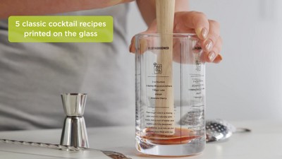 Clear Glass Recipe Mixing Glass with Printed Cocktail Recipes