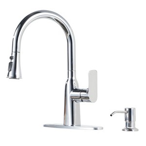 WOWOW Single Handle Pull-Down Sprayer Kitchen Faucet with Soap Dispenser in Stainless Steel - 1 of 4