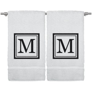 BC BARE COTTON Monogrammed Bath Towel, 27 x 54 Inches Set of 2, Personalized Gift - White - Black Square - 1 of 4