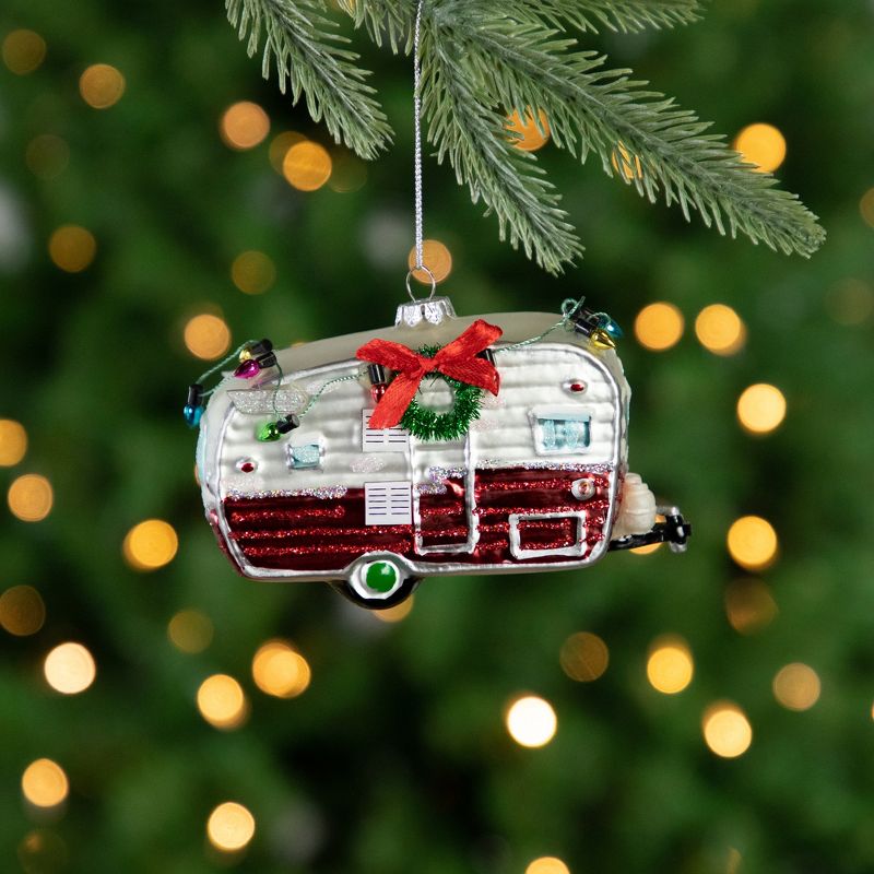 Northlight 5" Red and White Vintage Camper Glass Christmas Ornament, 2 of 7