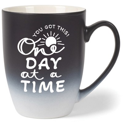 Elanze Designs You Got This One Day At A Time Two Toned Ombre Matte Black and White 12 ounce Ceramic Stoneware Coffee Cup Mug