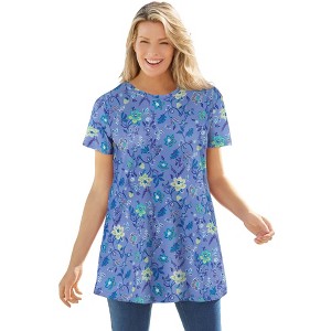 Woman Within Women's Plus Size Perfect Printed Short-Sleeve V-Neck Tunic - 1 of 4