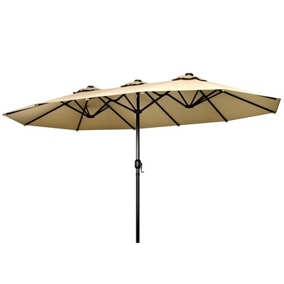 Sevobal Patio Umbrellas Double Sided Twin Outdoor Market Umbrella Extra Large with Crank Handle for Deck, Lawn, Backyard, Brown, 181.1“*106.2"*94.5"