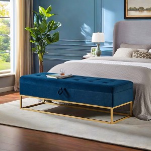 NicBex Modern 58.6" Velvet Storage Bench with Metal Base for Bedroom and Living Room - 1 of 4