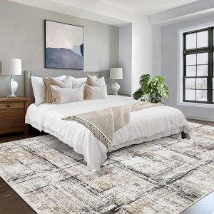 8x10 Washable Brown Living Room Rug, Soft Modern Abstract Non-Slip Non-Shedding Low Pile Carpet for Bedroom or Office - 1 of 4