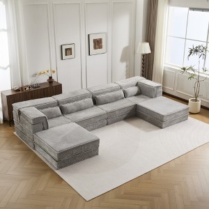Convertible Modular 4-Seater Floor U-Shaped Sectional Sofas Bed with 2 Ottomans and No Assembly Required - 1 of 4