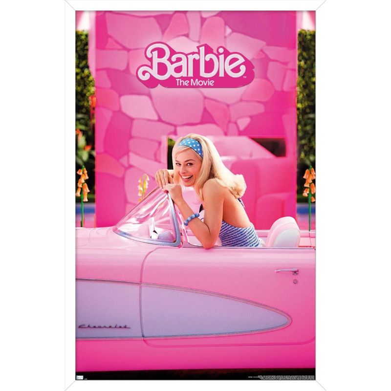 Trends International Mattel Barbie: The Movie - Barbie Car Framed Wall Poster Prints, 1 of 7