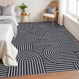 Modern Washable Area Rug, Geometric Pattern Throw Carpet with Non Slip Backing, Low Pile Stain Resistant Floor Carpet for Living Room - 1 of 4