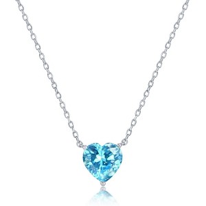 Bella Silver Sterling Silver 8MM Aquamarine "March" Heart Perciosa Crystal Necklace - Aqua - 16+2 Inch - 1 of 2