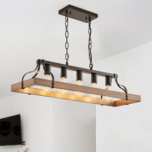 BAOURE 5-Light Black Metal Chandelier Linear Pendant Ceiling Lighting 34-inch Rustic Farmhouse Fixture Kitchen Island Dining Room - 1 of 4