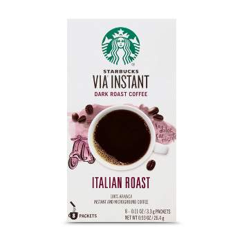 Starbucks VIA Box of Instant Coffee Dark Roast Packets — Italian Roast — 100% Arabica — 8ct/0.11oz