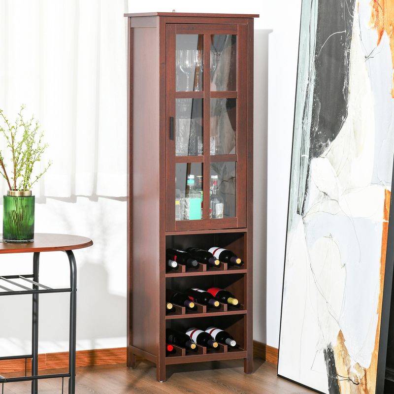 HOMCOM Tall Wine Cabinet, Bar Display Cupboard with 12-Bottle Wine Rack, Glass Door and 3 Storage Compartment for Living Room, Home Bar, Dining Room, 3 of 7