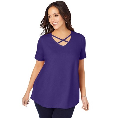Jessica London Women's Plus Size Stretch Cotton Crisscross Strap Tee