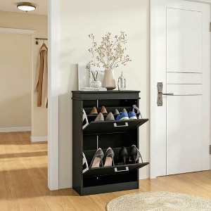 Resenkos Modern Shoe Storage Cabinet - 2 Flip Drawers (Holds 10 Pairs), Narrow Organizer for Entryway/Hallway, Black - 1 of 4