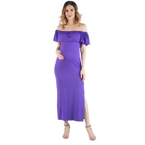 Maternity Off Shoulder Ruffle Detail Maxi Dress - 24seven Comfort Apparel™ - 1 of 4