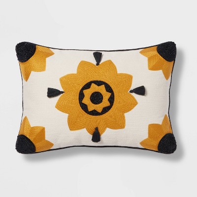 Photo 1 of Embroidered Sun Lumbar Throw Pillow Cream/Gold - Opalhouse designed with Jungalow