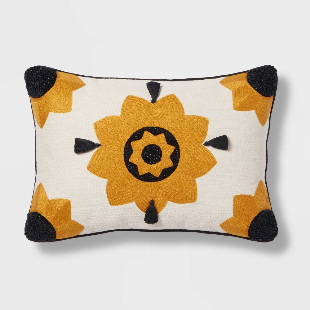 Embroidered Sun Lumbar Throw Pillow Cream/Gold - Opalhouse designed with Jungalow