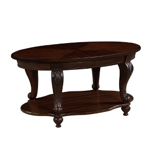 42" Oval Coffee Table, 2-Tier Solid Wood End Table, Cocktail Table with Open Storage Shelf, Modern Coffee Table with Craft Carving for Living Room - 1 of 4