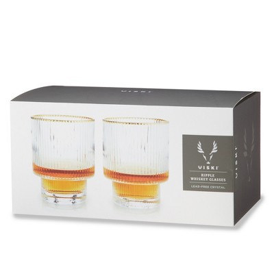 Gold Rimmed Rippled Crystal Lowball Tumblers Set of 2