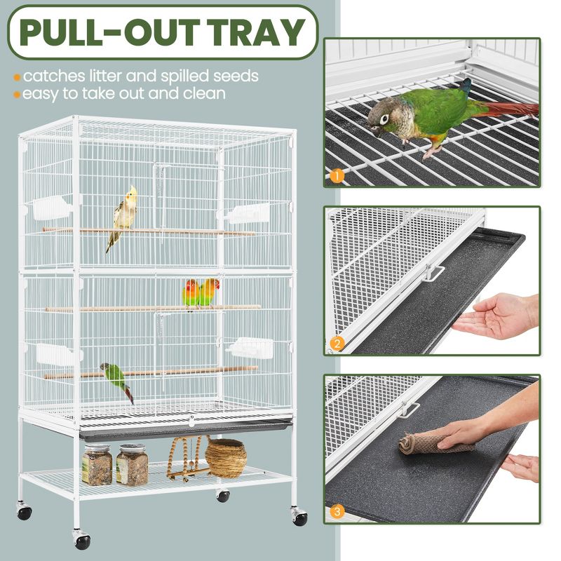 Yaheetech 52"H Rolling Bird Cage Parrot Cage with 3 Perches & Extra Storage Shelf, 5 of 6