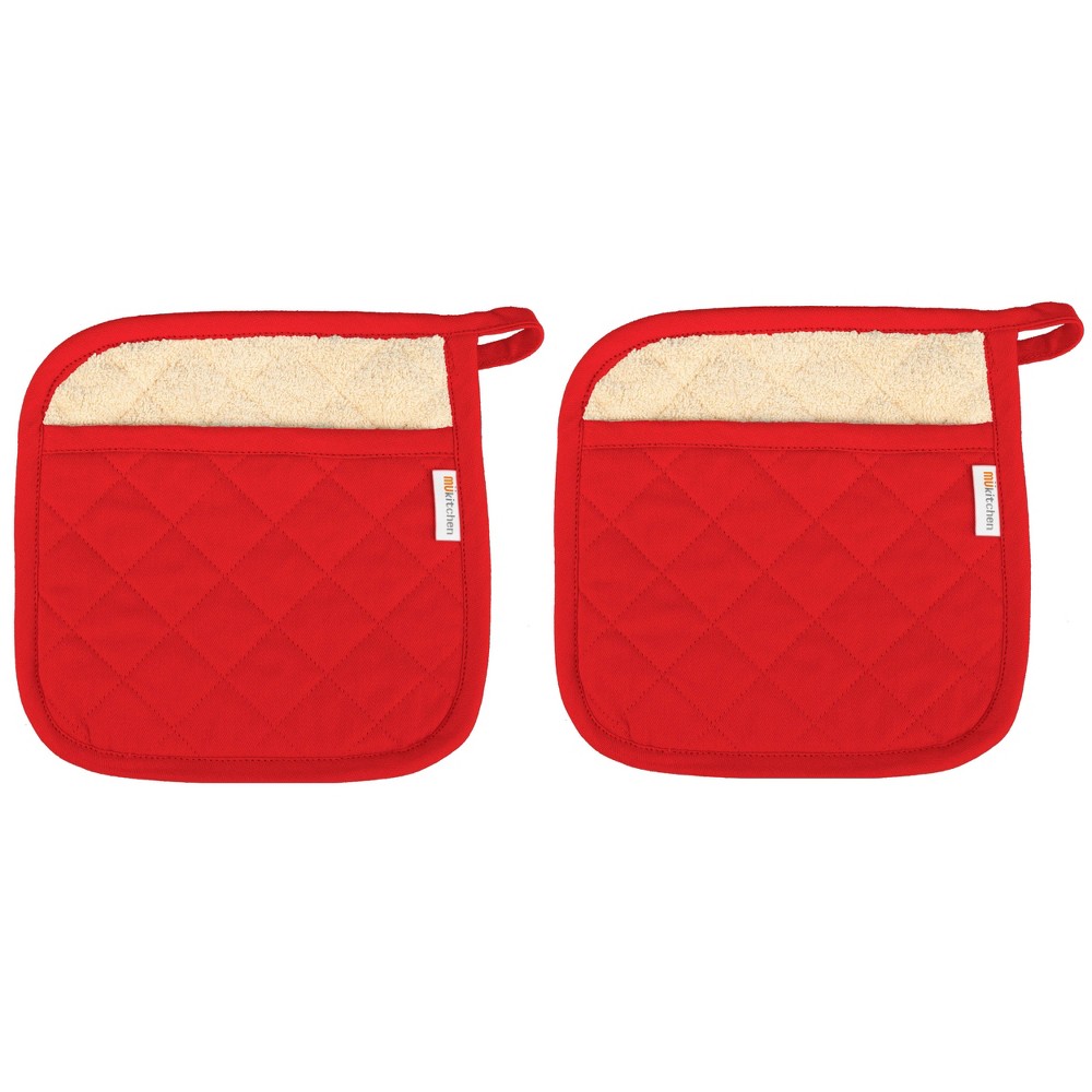 Set Of 2 Pot Holder Red - Mu Kitchen: 100% Cotton, Machine Washable, Kitchen Hot Pads