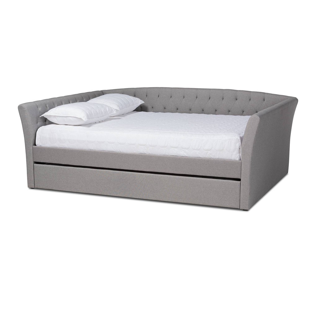 Photos - Bed Frame Full Delora Upholstered Daybed with Trundle Light Gray - Baxton Studio
