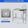 Stainless Steel Utility Sink, Freestanding, Single-Bowl, Pull-Out Hot/Cold Faucet, 2-Tier Shelf, Leveling Legs for Laundry/Kitchen - 2 of 4