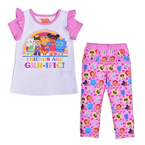 Girl's 2-pack Daniel Tiger Friends Are Grr-ific! Matching Ruffle Sleeve Tee  And Patterned Casual Pants - Pink/white, Size 4t : Target