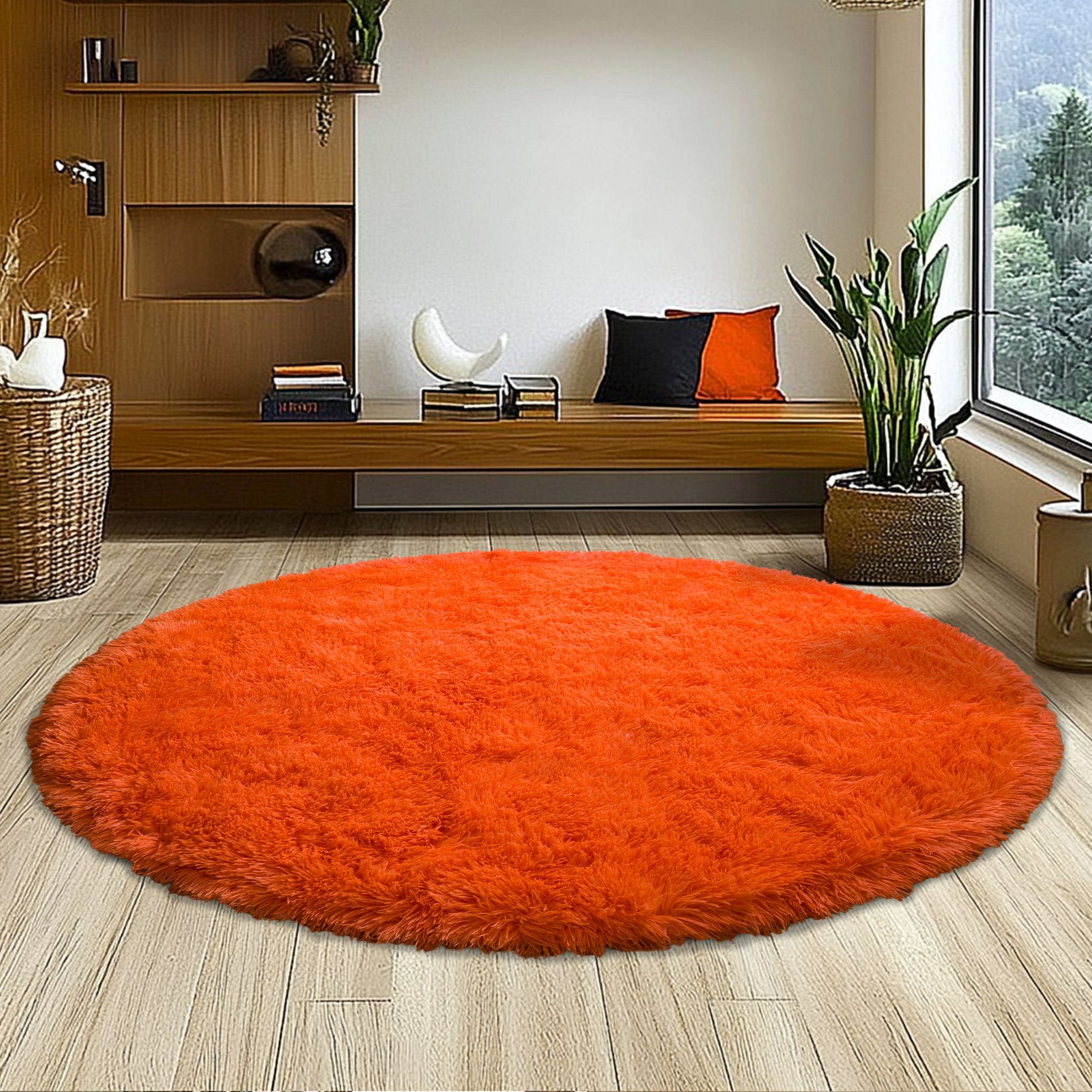 5ft Round Fluffy Area Rug, Soft Shaggy Circle Carpet for Bedroom, Kids Girls Boys Room