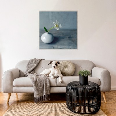 White Flower in Vase Framed Canvas Wall Art