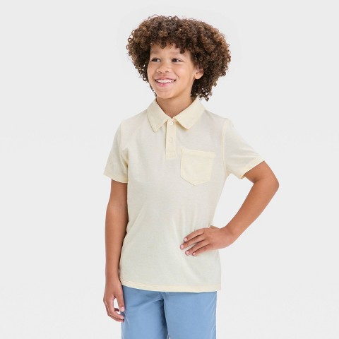 Cat & Jack Boys' Short Sleeve Polo Shirt - Cat & Jack™ Yellow XS: Cotton Blend, Recycled Polyester, Lightweight Pique, Collared Pullover