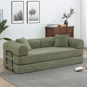 Dolonm Foldable Convertible Sofa Bed, Boneless Compression Mattress, Corduroy Sofa with Fixed Frame, Used for Living Room, Bedroom,Light Green - 1 of 4