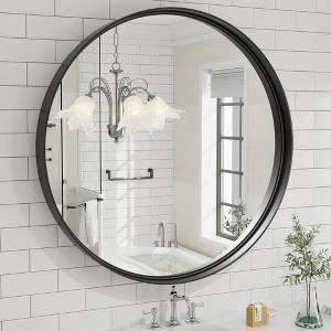 Apmir Round High Quality Aluminum Alloy Framed French Cleat Mounted Wall Decor Bathroom Vanity Mirror in matte black with 5-Year Warranty - 1 of 4