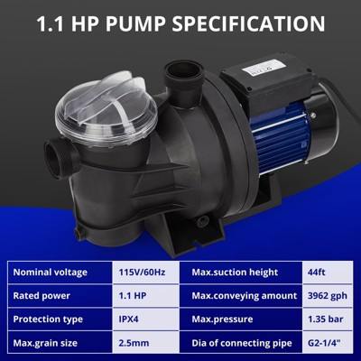 1.1HP In/Above Ground Single Speed Pool Pump,800W/115V, 3962GPH, High Flow, Powerful Self Primming Swimming Pool Pumps with Filter Basket, Low Noise