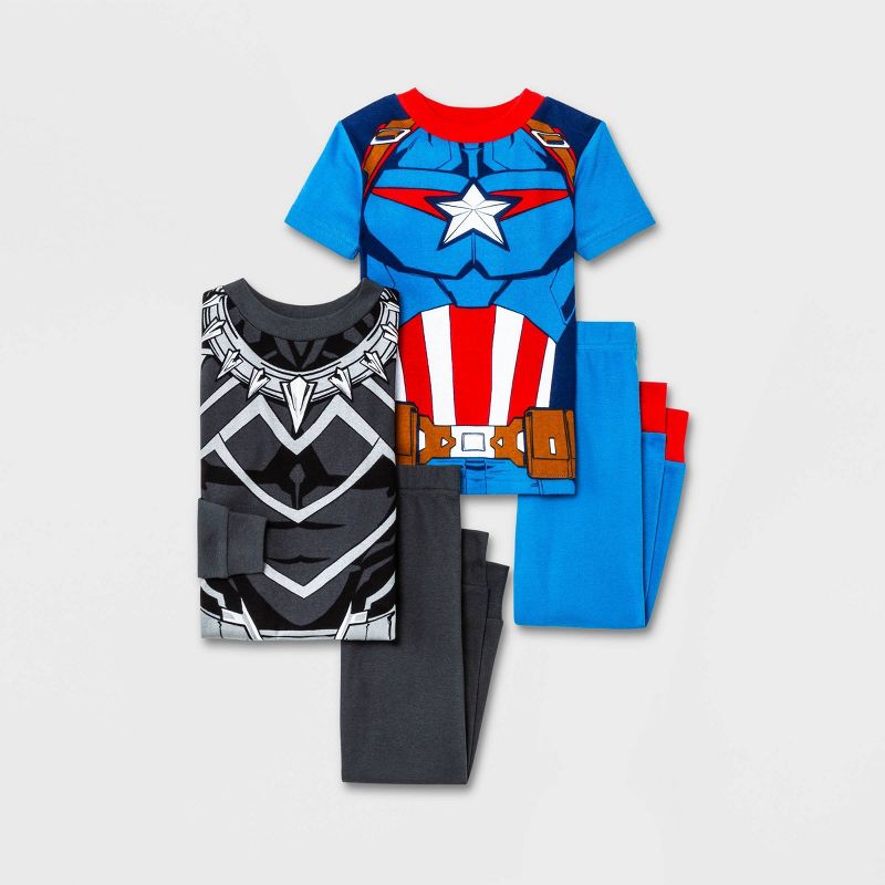 Toddler Boys&#39; 4pc Marvel Black Panther and America Captain Snug Fit Pajama Set - Black, 1 of 4
