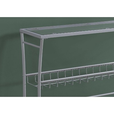 Sleek Silver Metal & Glass Console Table with Storage Shelf