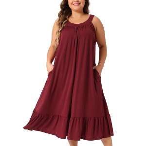 Agnes Orinda Women's Plus Size Pleated Ruffle Side Pockets Sleeveless Wide Strap Comfy Nightgowns - 1 of 4