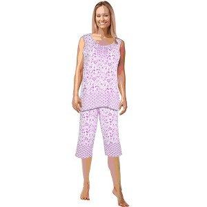 JEFFRICO Pajamas For Women Capri Set Sleepwear Soft Pajamas Short Sleeve Pajama Sleepshirt With Capri Pants - 1 of 4