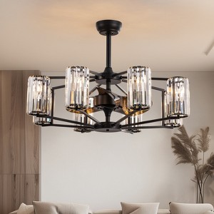Ludomide 34" Large Crystal Chandelier Ceiling Fan with Remote,  Vintage Caged Fandelier for Dining Room Living Room Black-8 Lights - 1 of 4