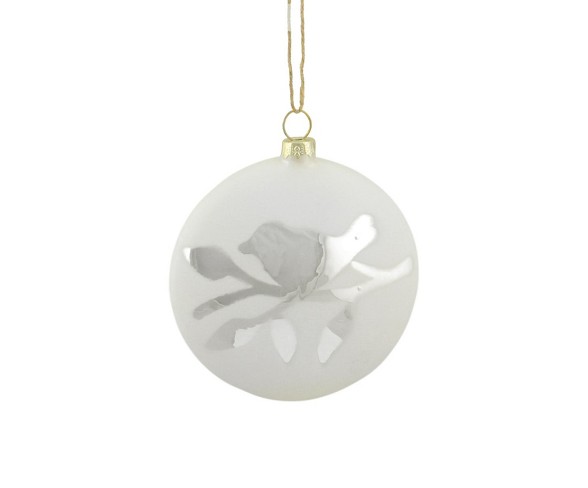 Napa Home and Garden 3.75" Matte Bird on Branch Glass Disc Christmas Ornament - Silver/White